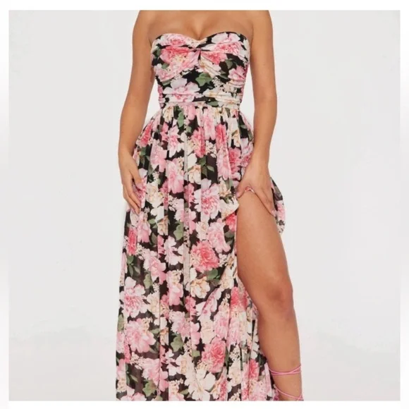 NWT Fashion Nova Strapless Floral Maxi Dress - Picture 1 of 8